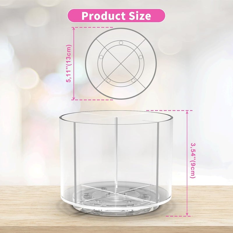Wawocs Small Pencil Organizer for Desk Acrylic 4 Compartments, Tiny Rotating Art Supply Organizer Kids, Spinning Round Marker Small Clear Desktop Caddy Swivel Office Pen Pencil Holder - Image 5